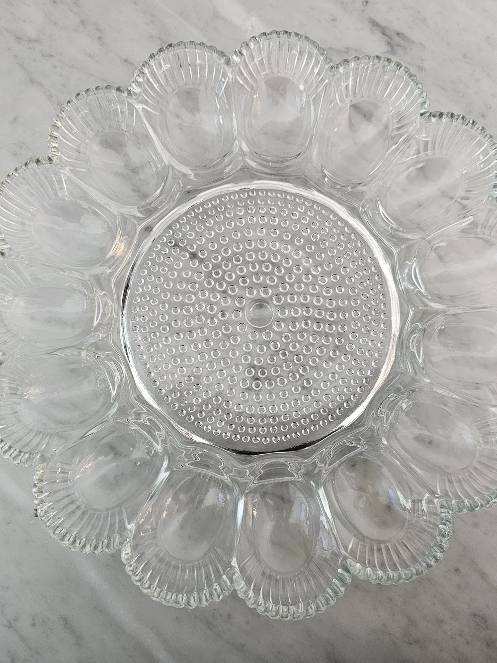 Vintage Indiana Glass Hobnail Deviled Egg Plate Clear Glass 12 Slot Serving Tray